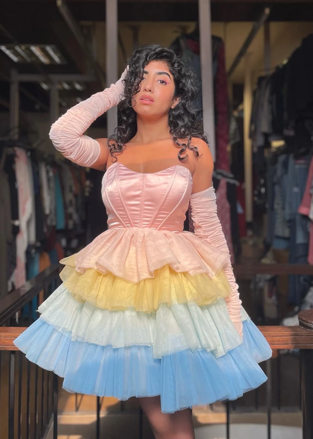 Belle Pastel Rainbow Ruffle Tulle Corset Dress