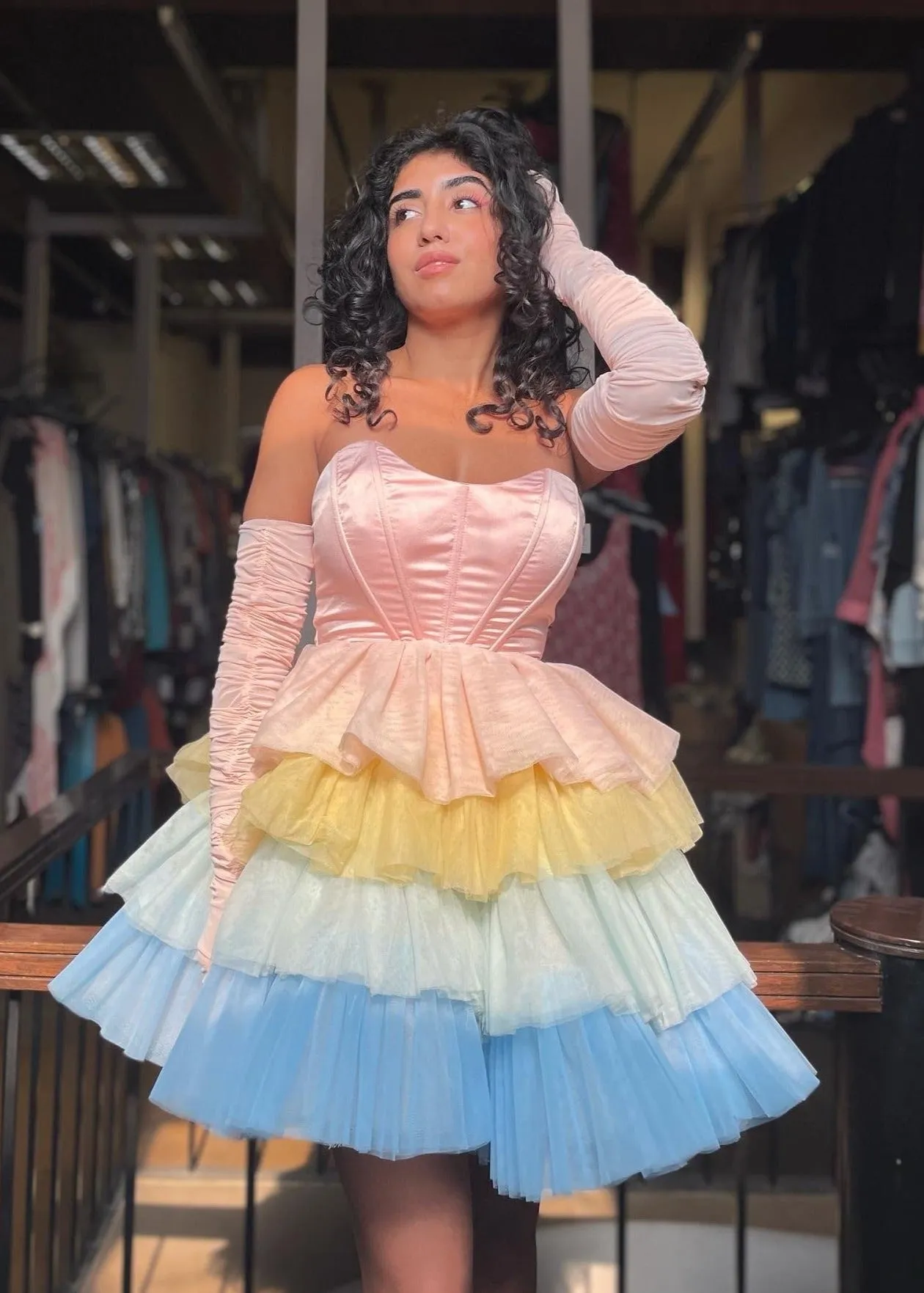 Belle Pastel Rainbow Ruffle Tulle Corset Dress