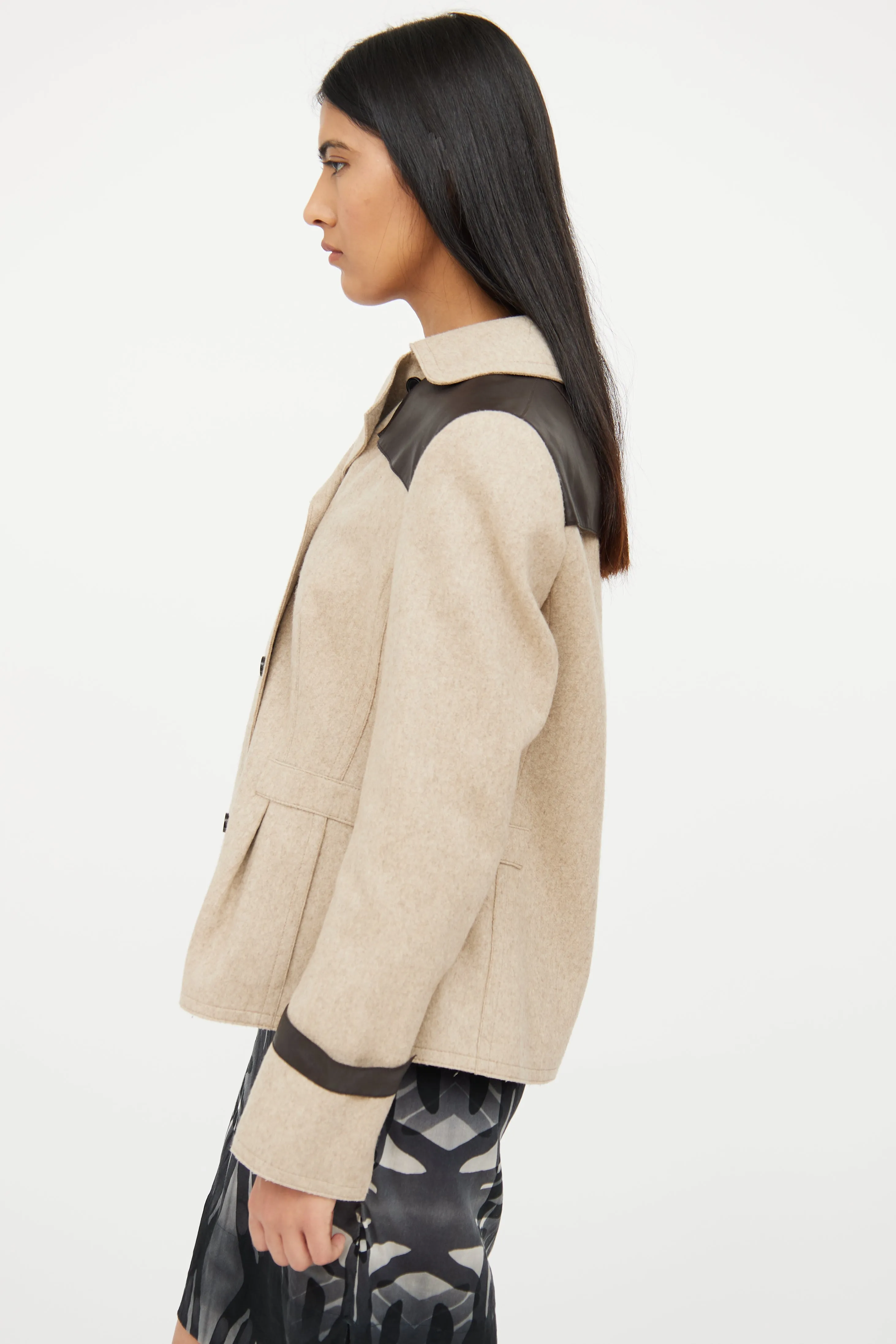Grey & Brown Wool Double Breasted Jacket
