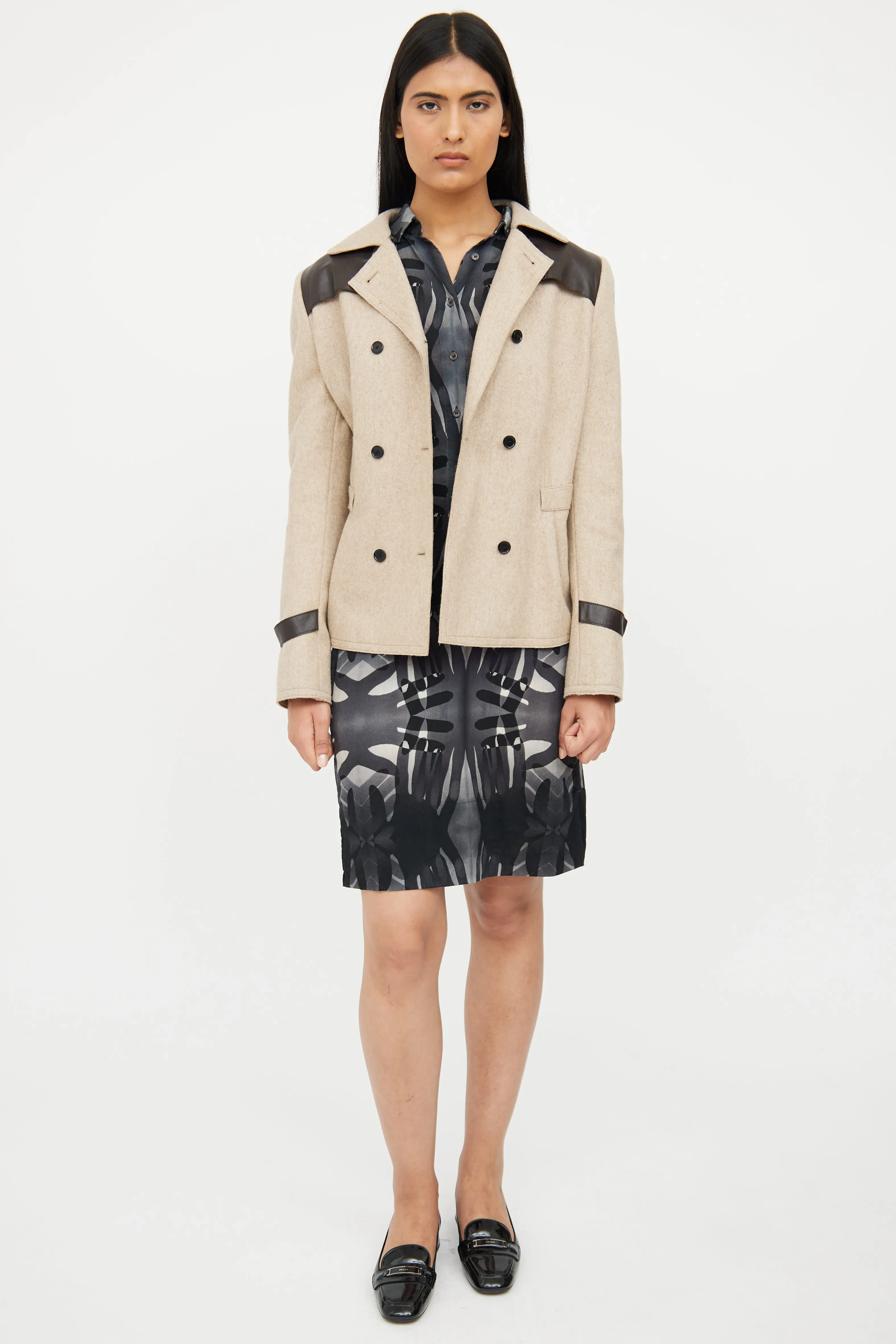 Grey & Brown Wool Double Breasted Jacket