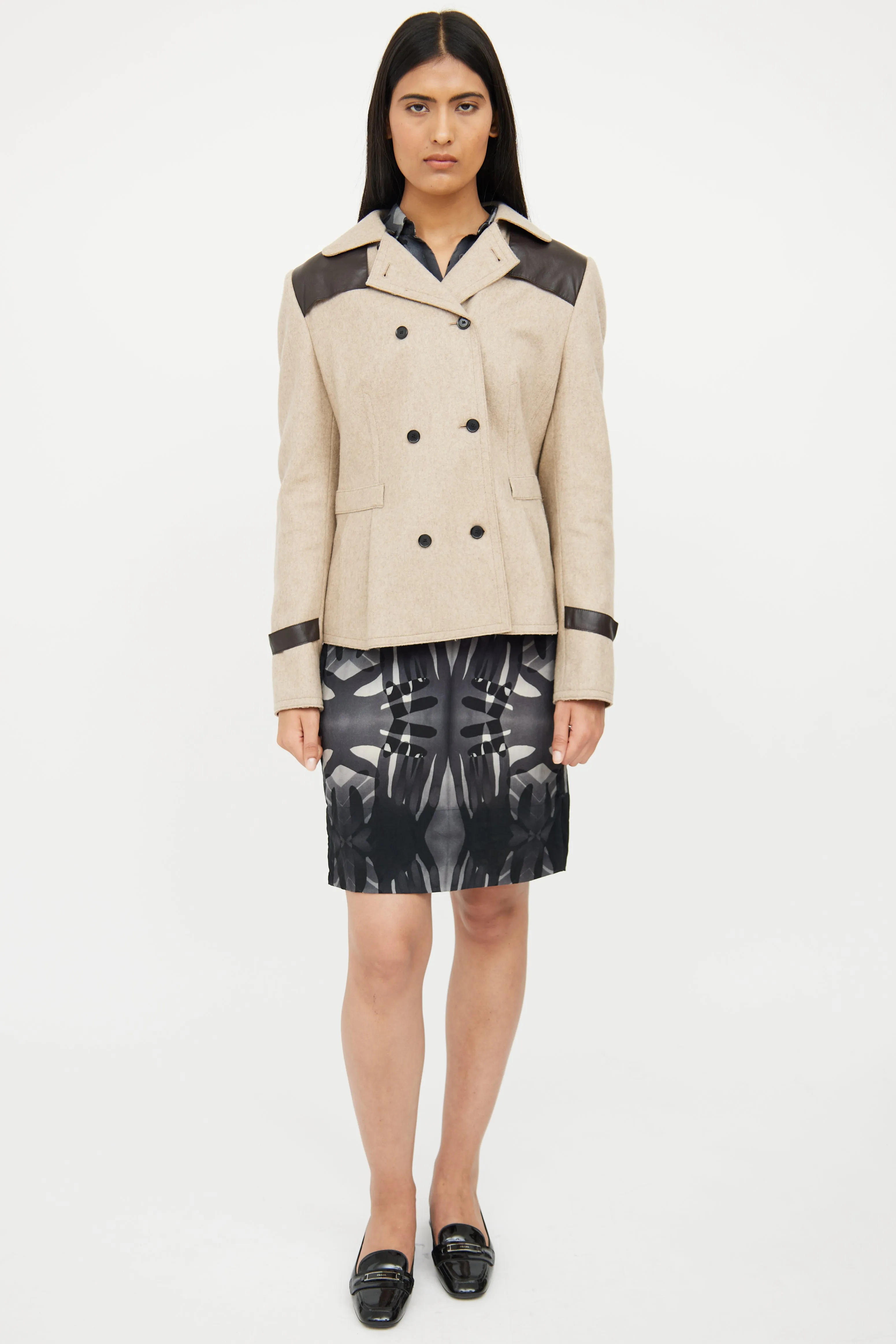 Grey & Brown Wool Double Breasted Jacket
