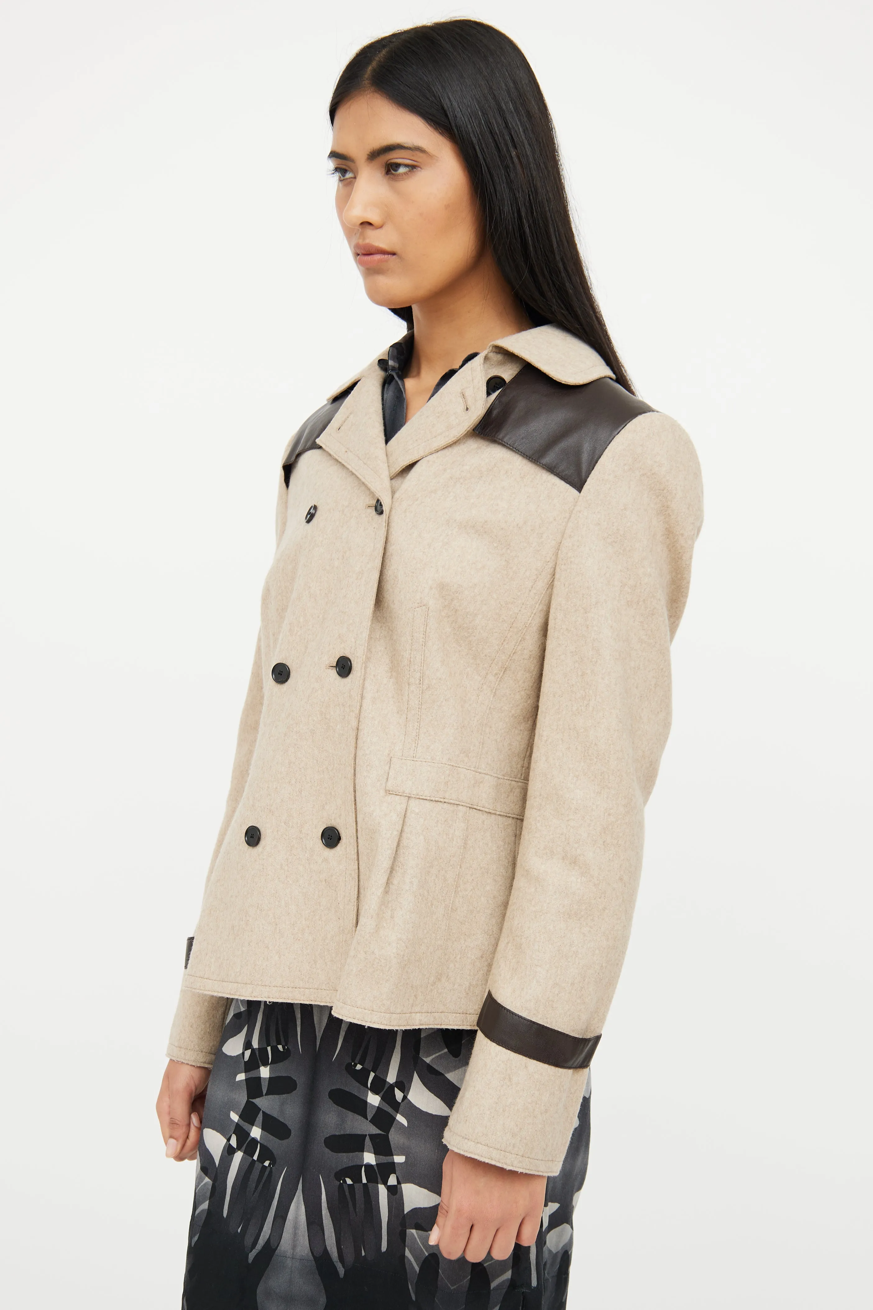 Grey & Brown Wool Double Breasted Jacket