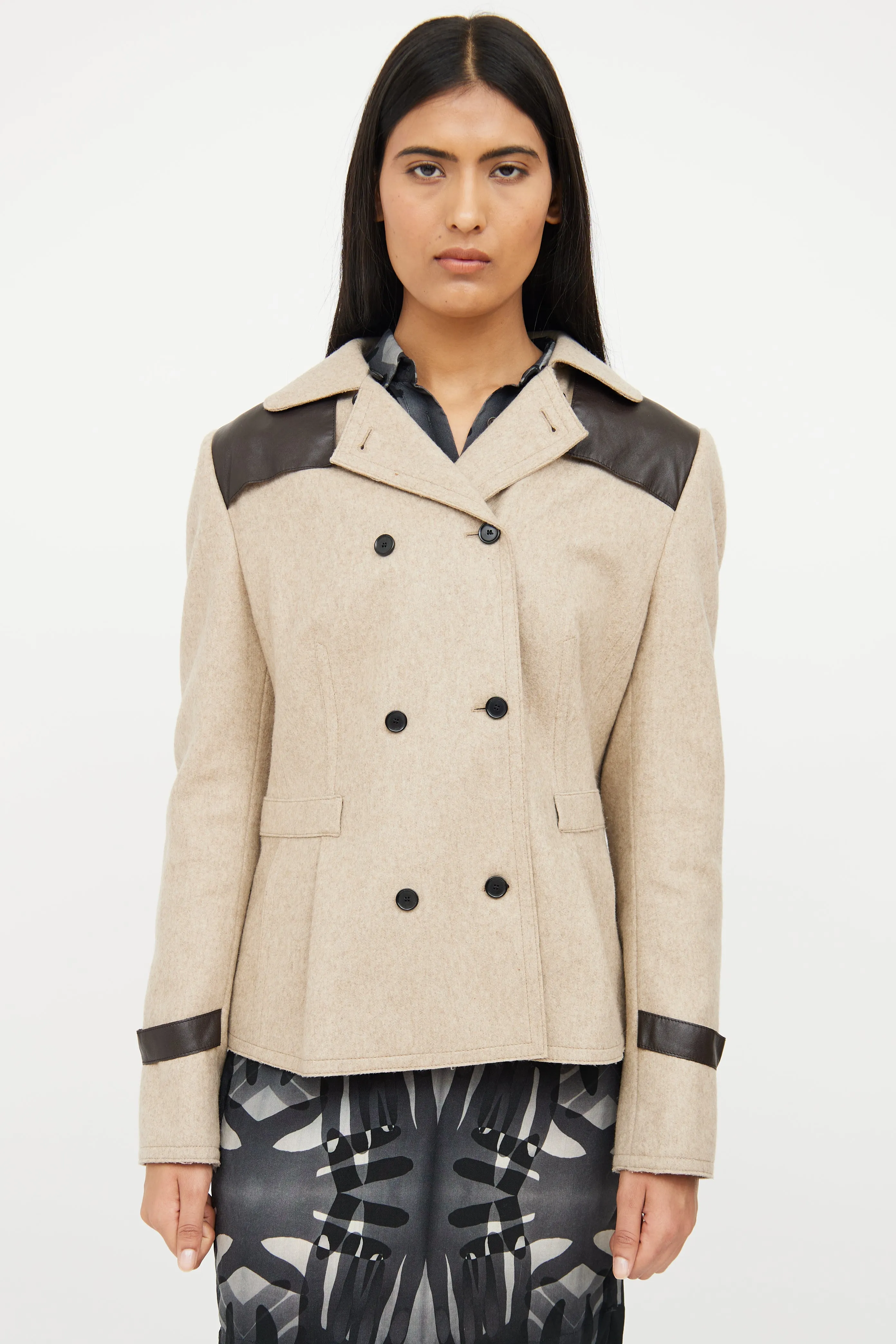 Grey & Brown Wool Double Breasted Jacket
