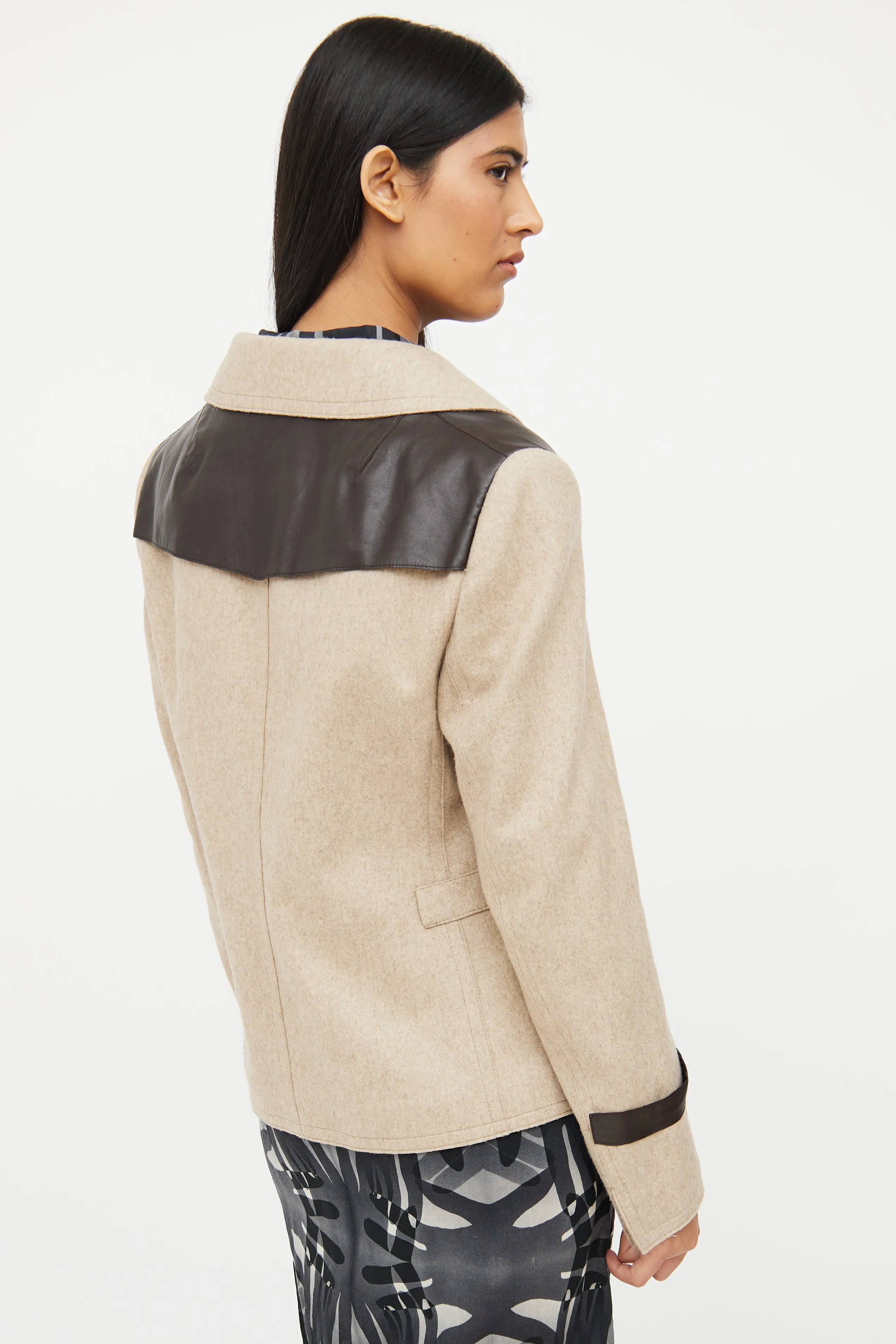 Grey & Brown Wool Double Breasted Jacket