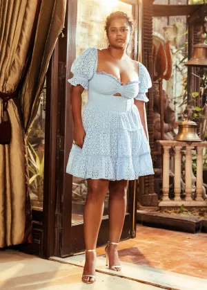 Jolene Baby Blue Schiffli Puff Corset Dress