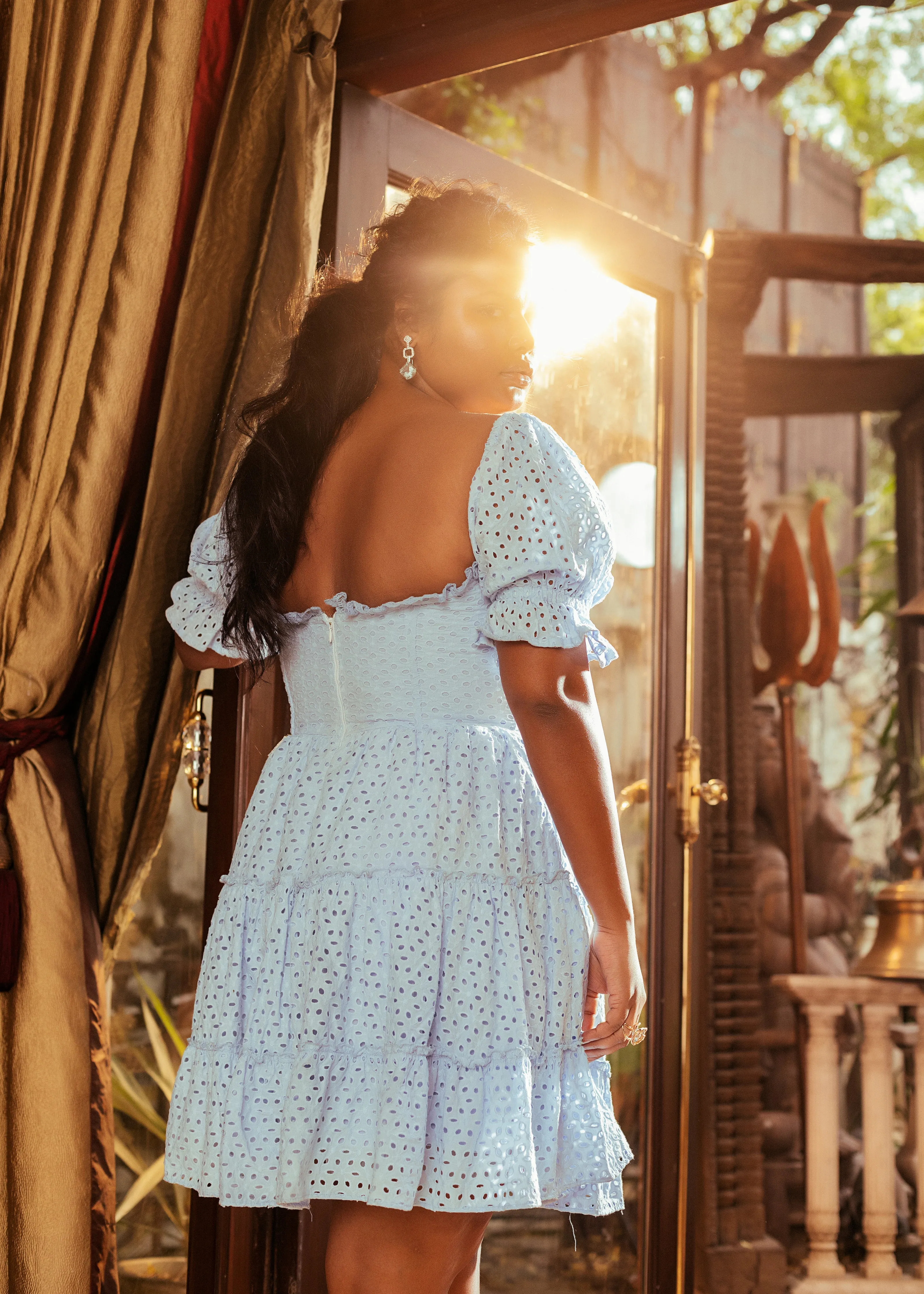 Jolene Baby Blue Schiffli Puff Corset Dress