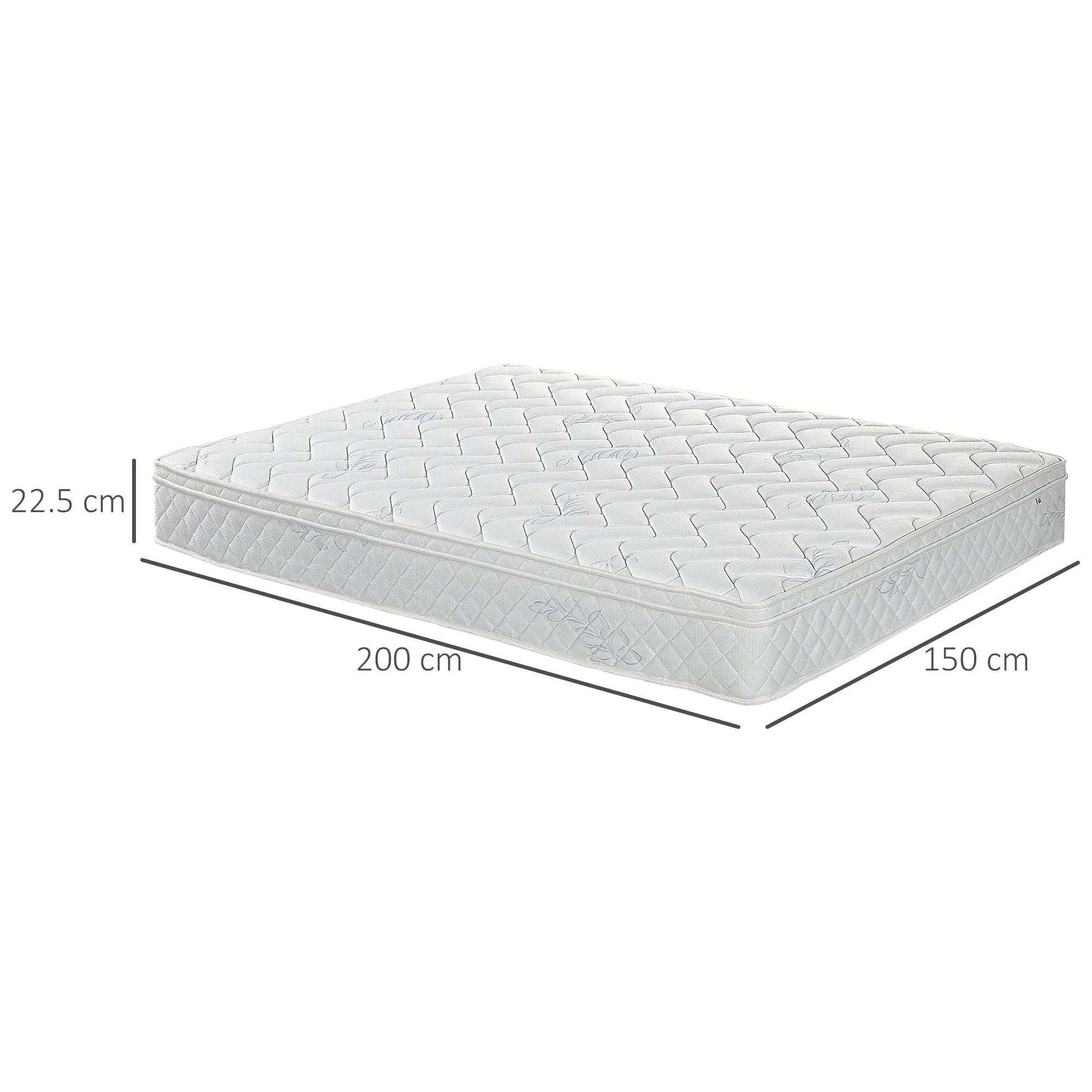 King Mattress, Pocket Sprung Mattress in a Box with Breathable Foam and Individually Wrapped Spring, 200cmx150cmx22.5cm, White