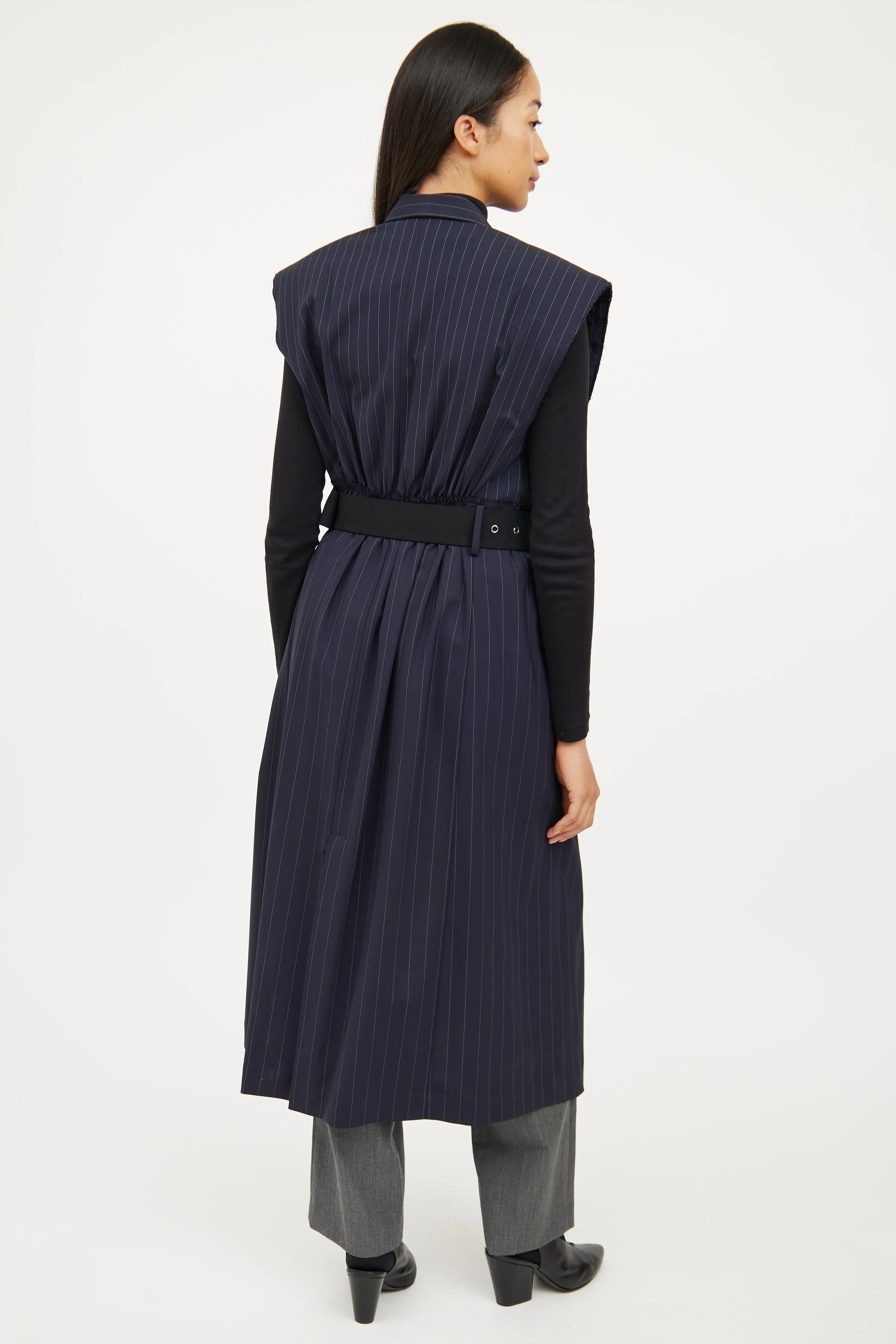 Navy Pinstripe Long Vest
