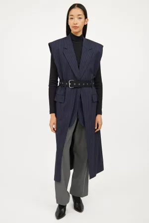 Navy Pinstripe Long Vest