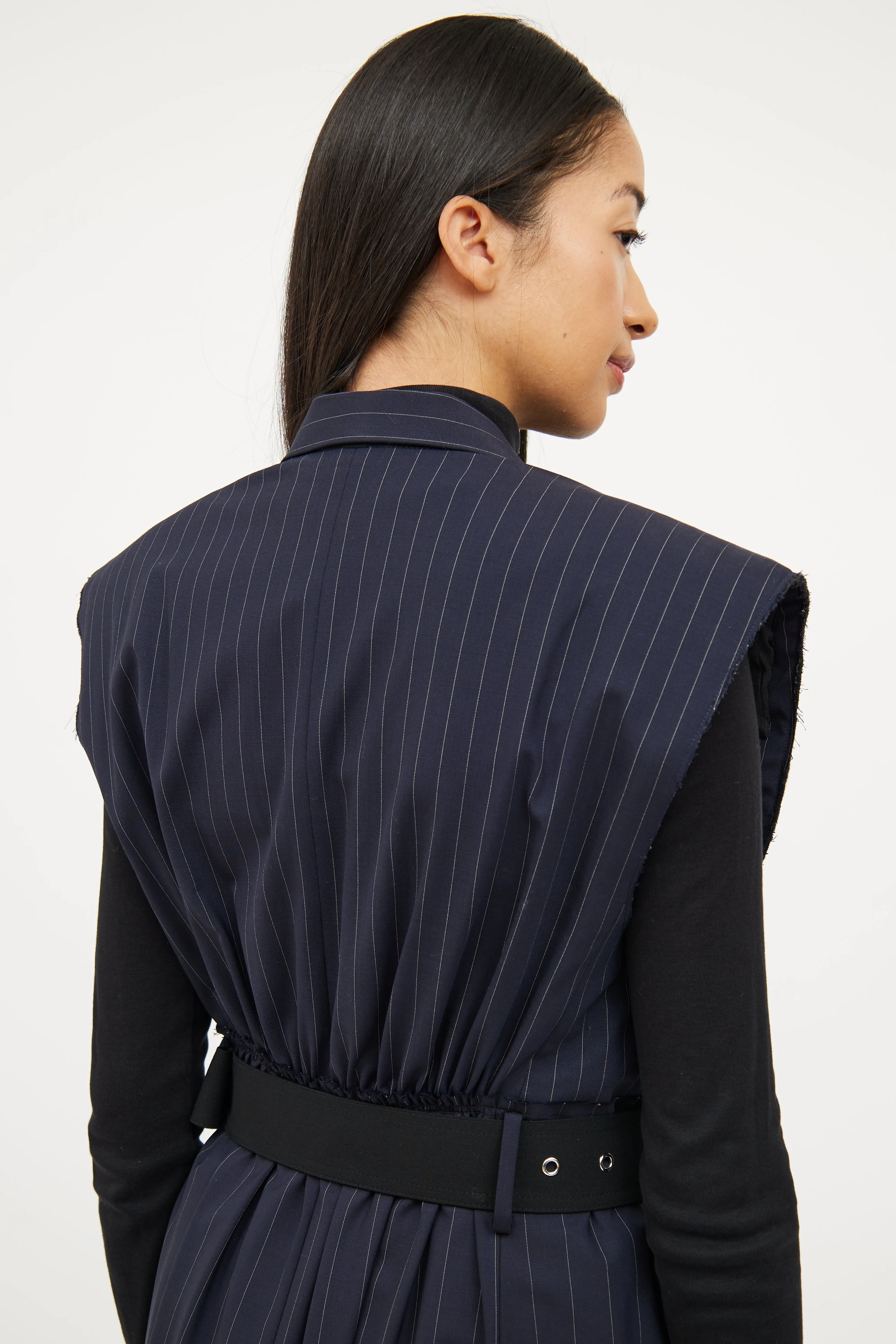 Navy Pinstripe Long Vest