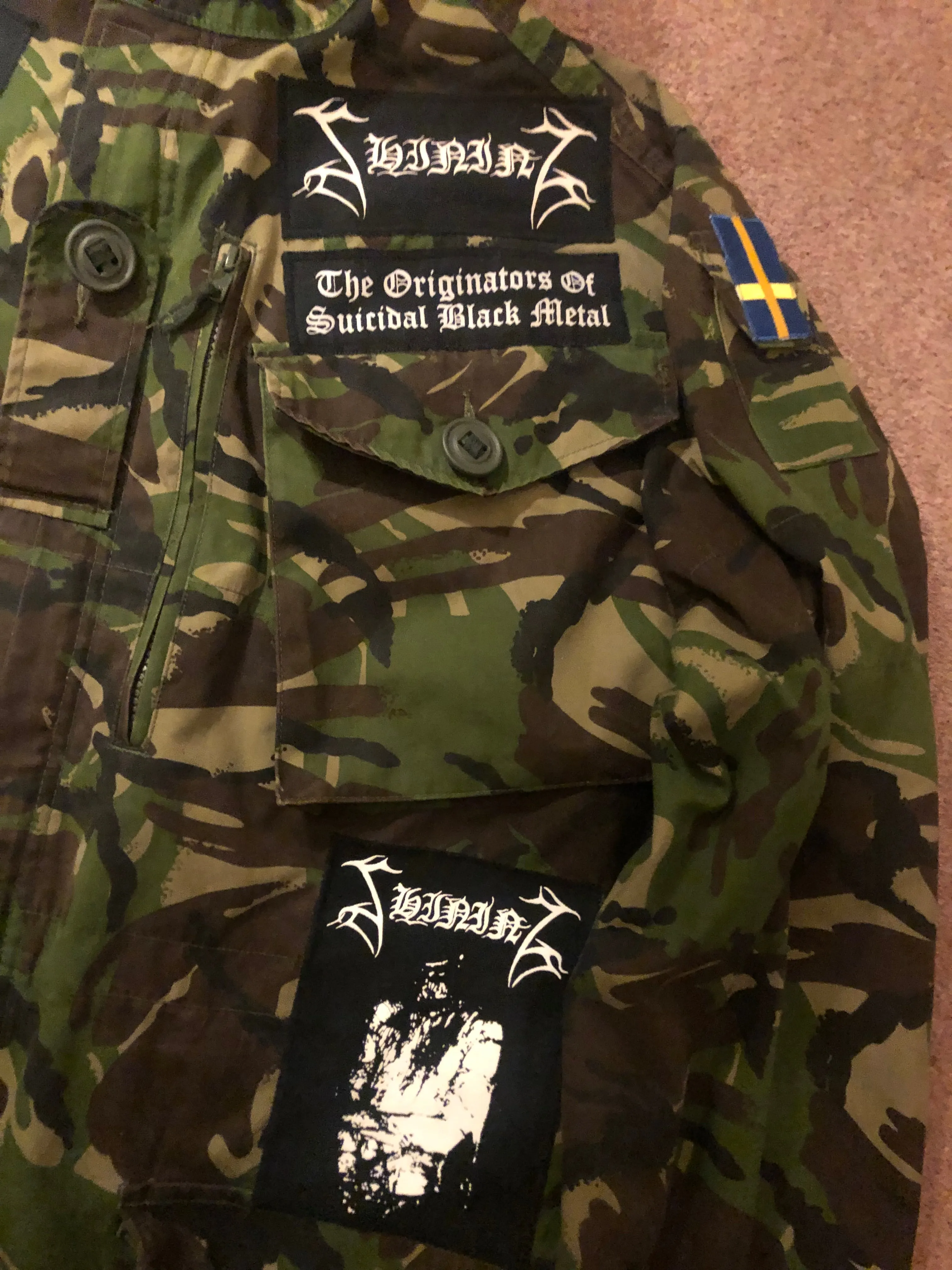 Shining Army Camouflage Woodland DPM Jacket Deathsquadron Halmstad Submit To Self Destructuion