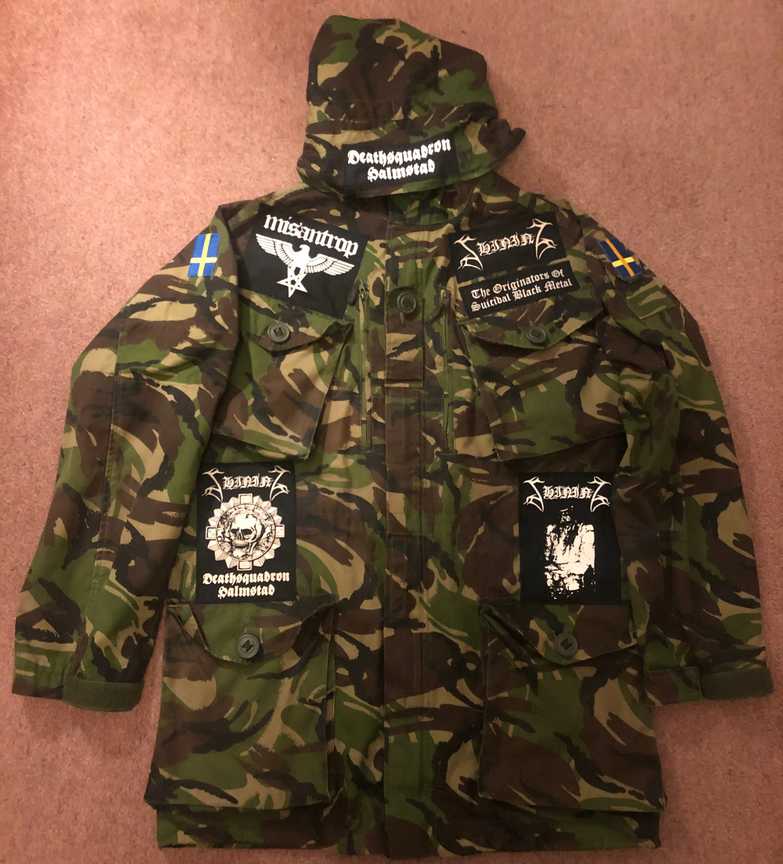 Shining Army Camouflage Woodland DPM Jacket Deathsquadron Halmstad Submit To Self Destructuion