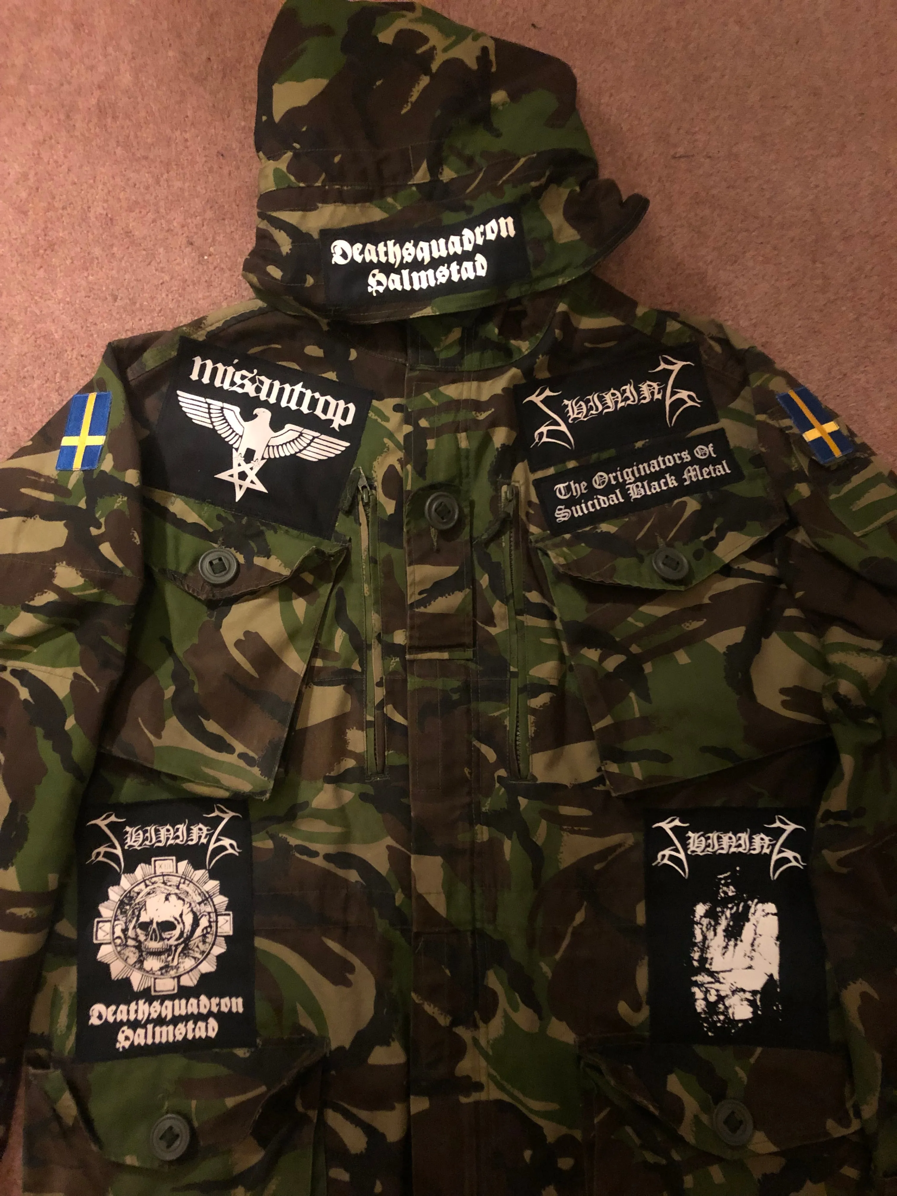 Shining Army Camouflage Woodland DPM Jacket Deathsquadron Halmstad Submit To Self Destructuion