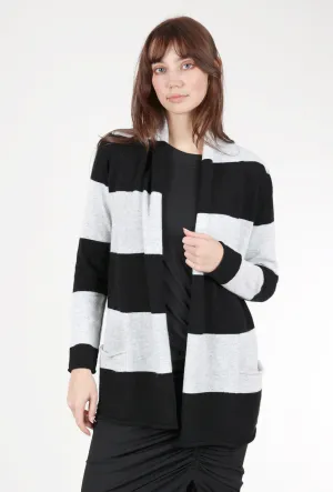 Striped Cashmere Open Cardie, Black/Gray