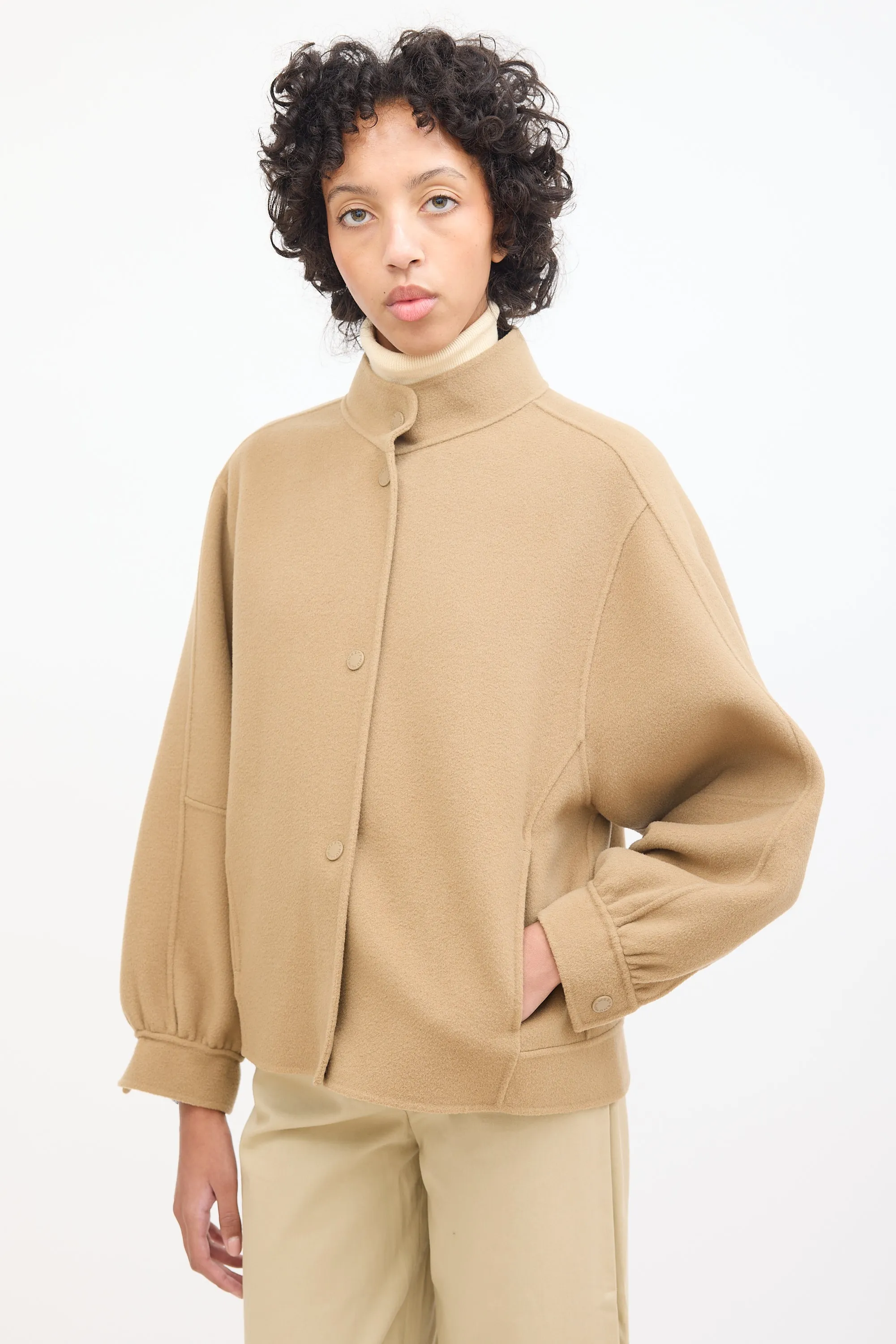 Weekend Brown Wool Stand Collar Jacket